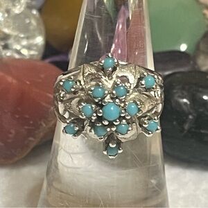 Vintage Turquoise Rhodium Cluster Ring
